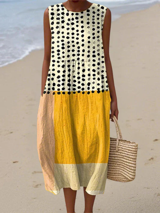 Leah | Vestido midi de bloques de color con lunares